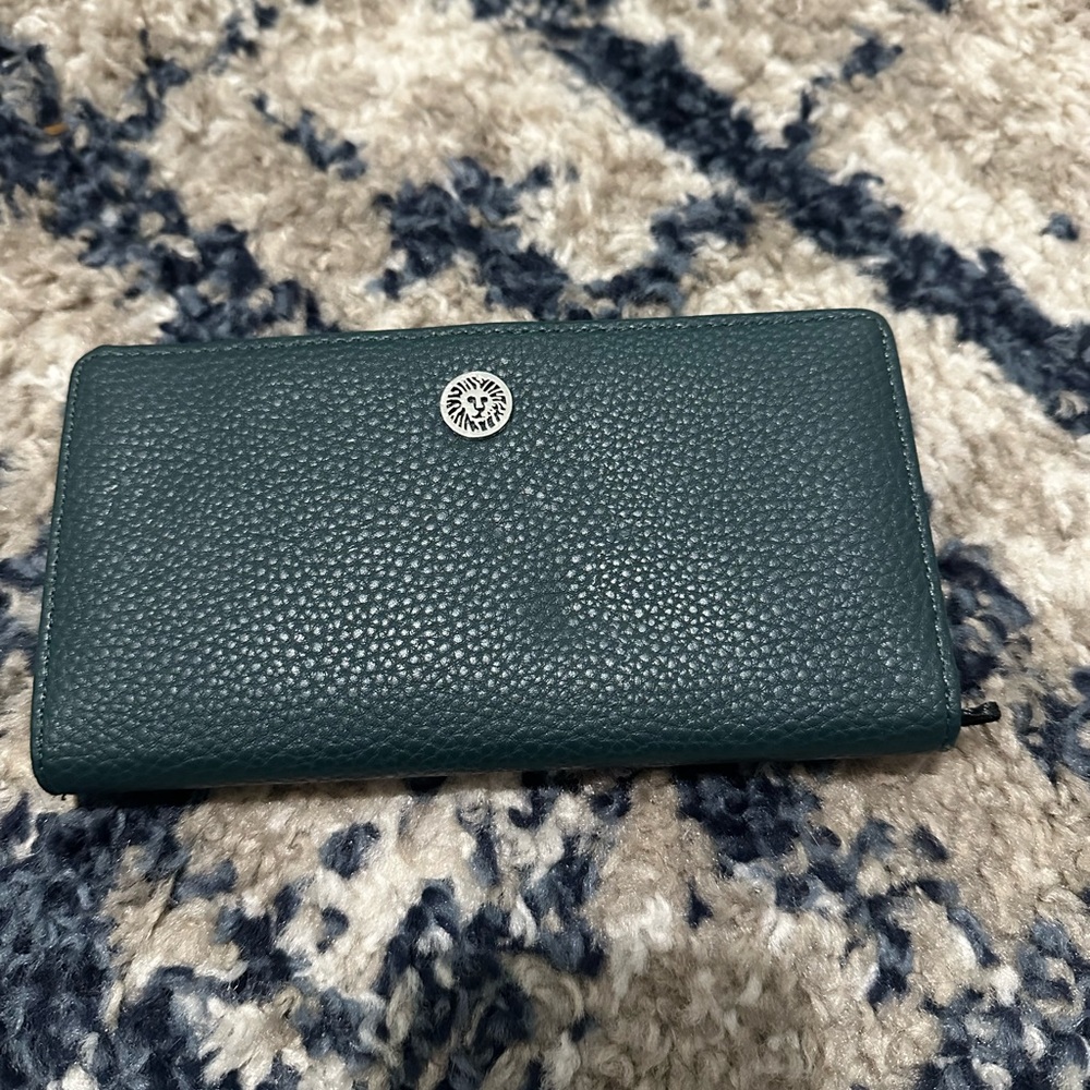 Anne Klein blue wallet card and money slots soft leather folding snap closure